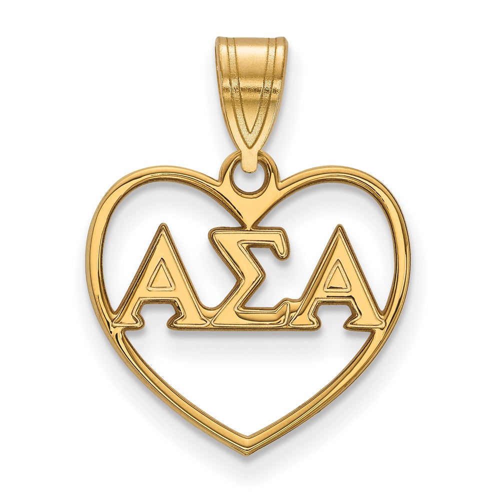 Gold Plated Sterling Silver Logoart Alpha Sigma Sorority Greek Letters Heart Pendant