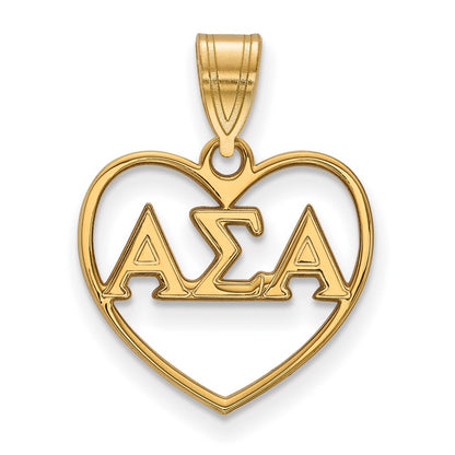 Gold Plated Sterling Silver Logoart Alpha Sigma Sorority Greek Letters Heart Pendant