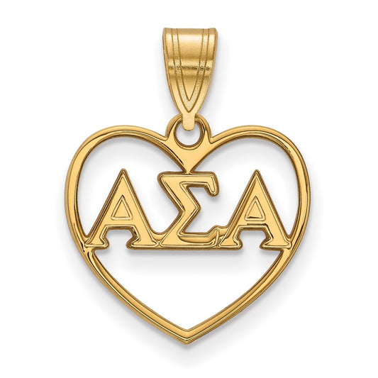 Gold Plated Sterling Silver Logoart Alpha Sigma Sorority Greek Letters Heart Pendant