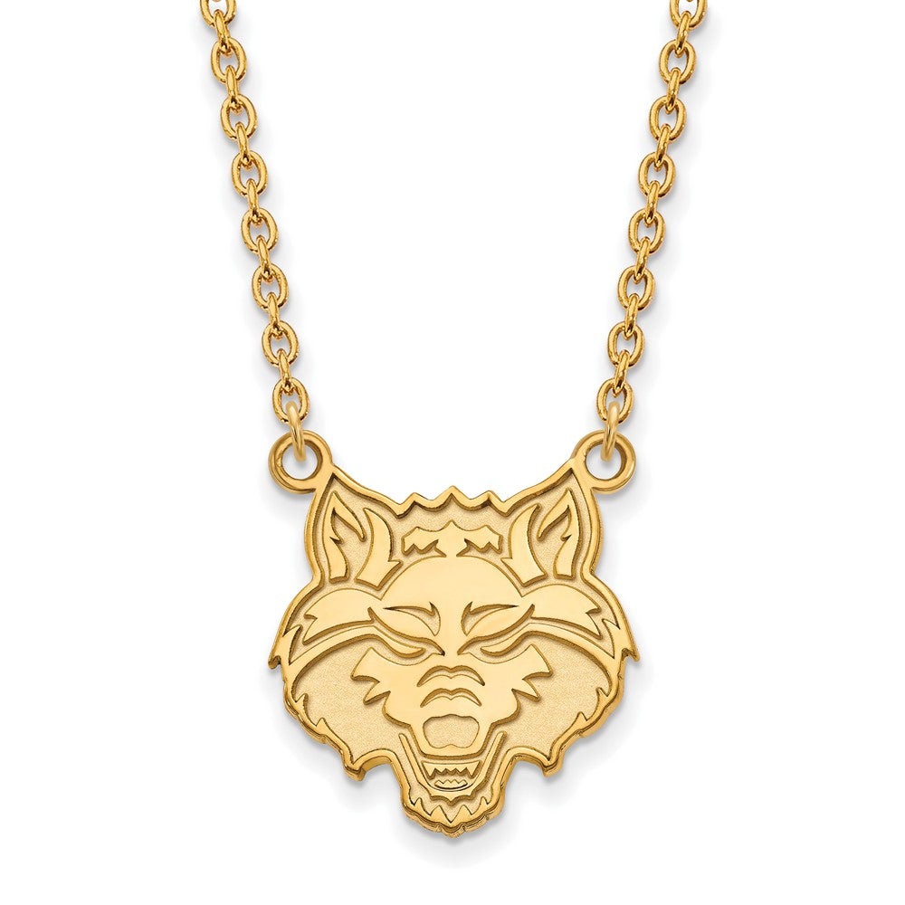 14K Yellow Gold Logoart Arkansas State University Wolf Large Pendant 18 Inch Necklace
