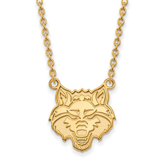 10K Yellow Gold Logoart Arkansas State University Wolf Large Pendant 18 Inch Necklace