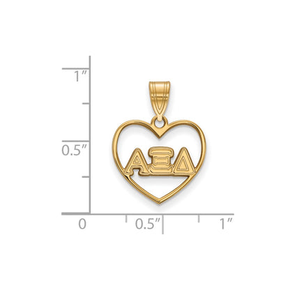 Gold Plated Sterling Silver Logoart Alpha Xi Delta Sorority Greek Letters Heart Pendant