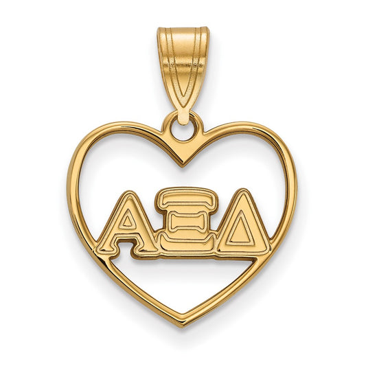 Gold Plated Sterling Silver Logoart Alpha Xi Delta Sorority Greek Letters Heart Pendant