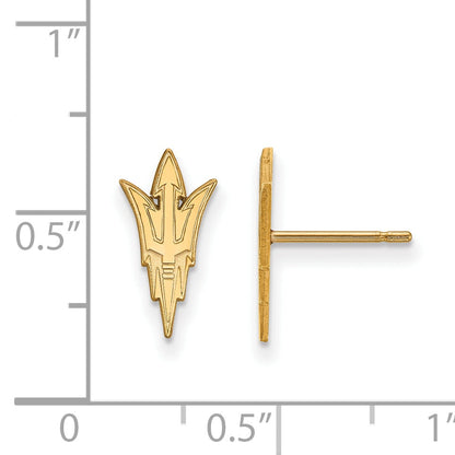 Gold Plated Sterling Silver Logoart Arizona State University Pitchfork Small Post Earrings