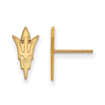 Gold Plated Sterling Silver Logoart Arizona State University Pitchfork Small Post Earrings