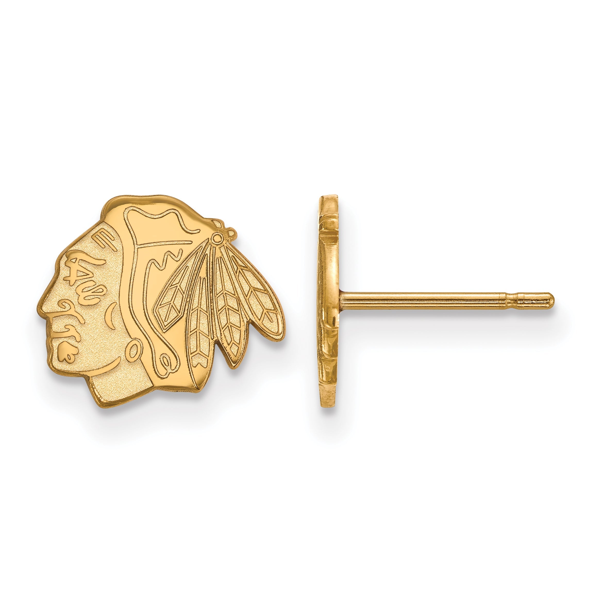 Gold Plated Sterling Silver Nhl Logoart Chicago Blackhawks Extra Small Post Earrings
