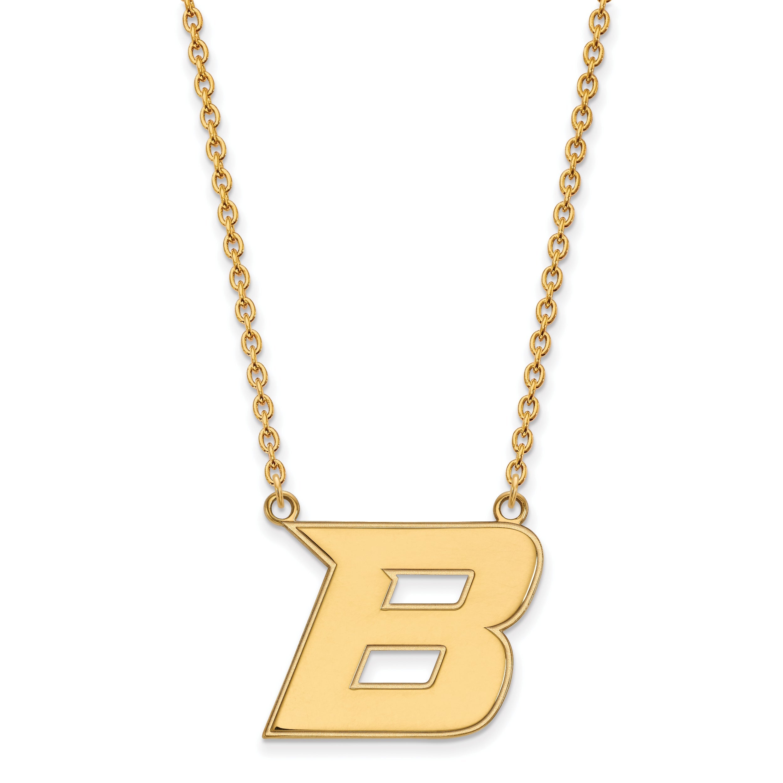 Gold Plated Sterling Silver Logoart Boise State University Letter B Large Pendant 18 Inch Necklace