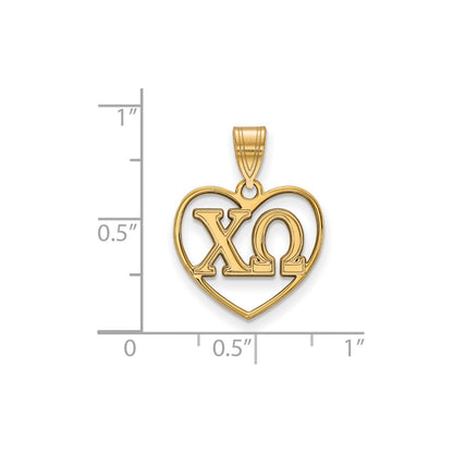 Gold Plated Sterling Silver Logoart Chi Omega Sorority Greek Letters Heart Pendant