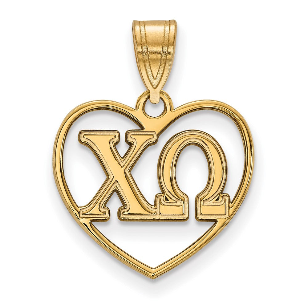 Gold Plated Sterling Silver Logoart Chi Omega Sorority Greek Letters Heart Pendant