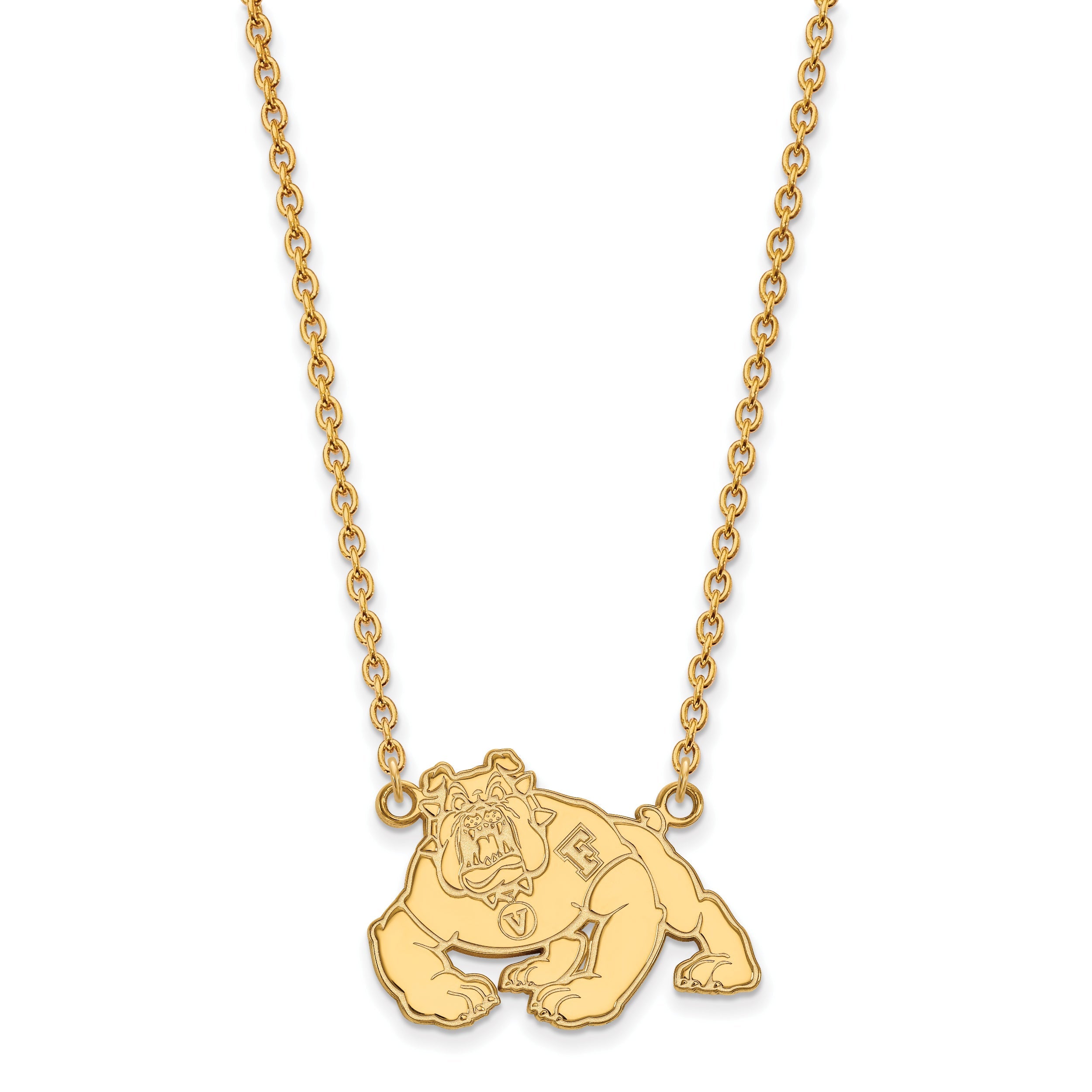 Gold Plated Sterling Silver Logoart California State University Fresno Bulldog Large Pendant 18 Inch Necklace