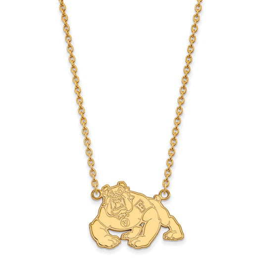 Gold Plated Sterling Silver Logoart California State University Fresno Bulldog Large Pendant 18 Inch Necklace