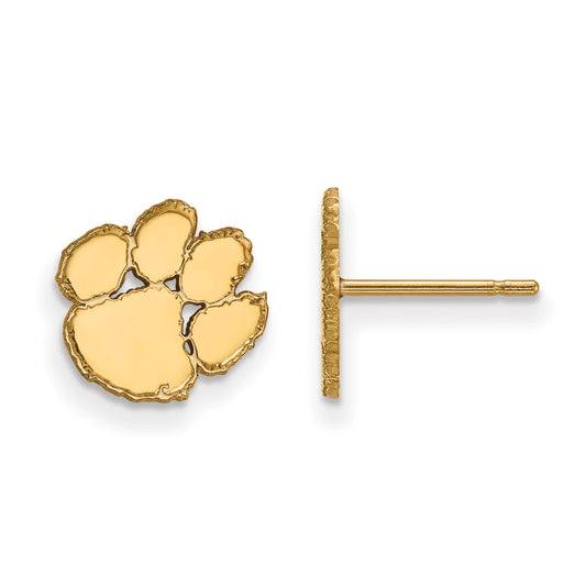 14K Yellow Gold Logoart Clemson University Tiger Paw Extra Small Post Earrings