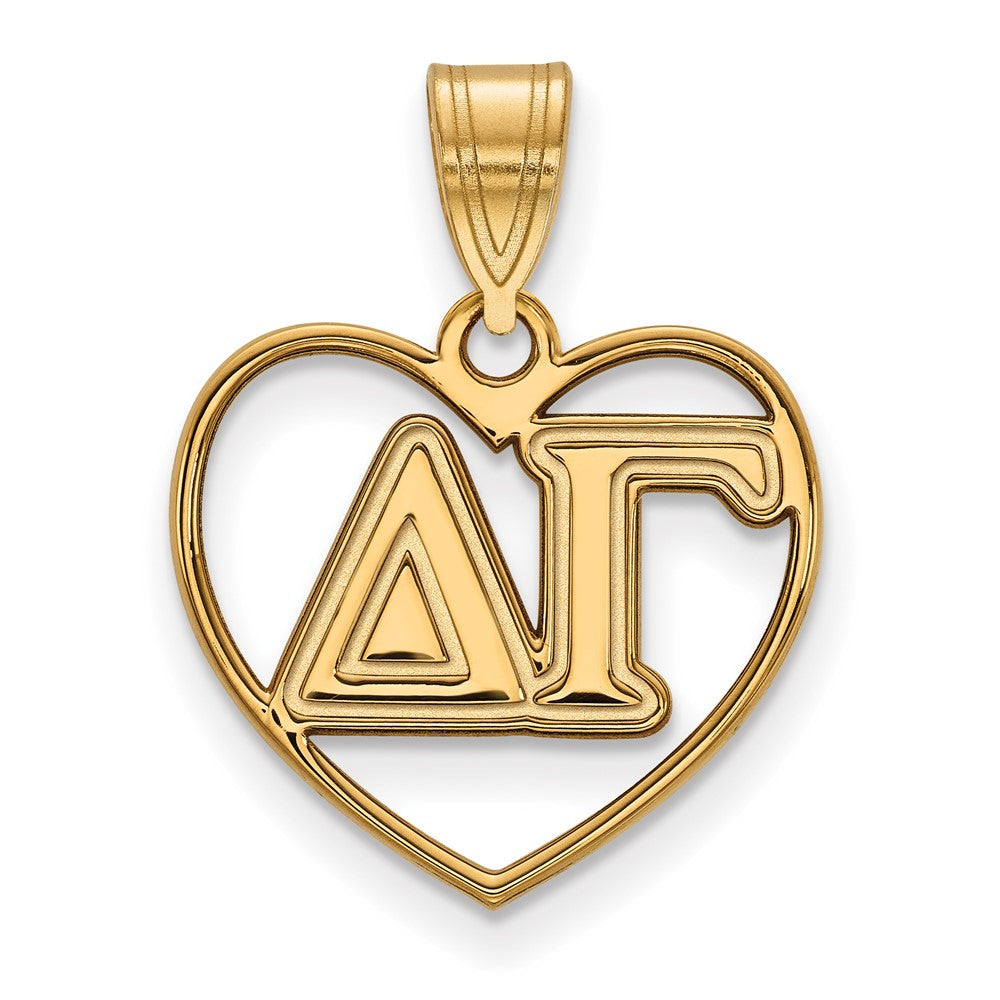 Gold Plated Sterling Silver Logoart Delta Gamma Sorority Greek Letters Heart Pendant