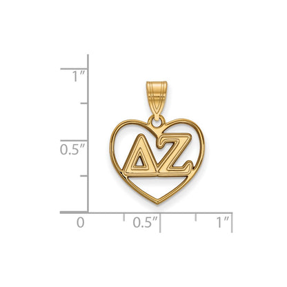 Gold Plated Sterling Silver Logoart Delta Zeta Sorority Greek Letters Heart Pendant