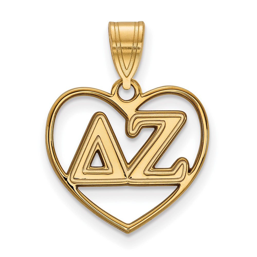 Gold Plated Sterling Silver Logoart Delta Zeta Sorority Greek Letters Heart Pendant
