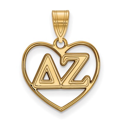 Gold Plated Sterling Silver Logoart Delta Zeta Sorority Greek Letters Heart Pendant