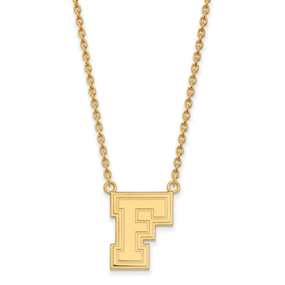Gold Plated Sterling Silver Logoart Fordham University Letter F Large Pendant 18 Inch Necklace
