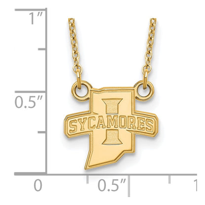 10K Yellow Gold Logoart Indiana State University Sycamores Small Pendant 18 Inch Necklace