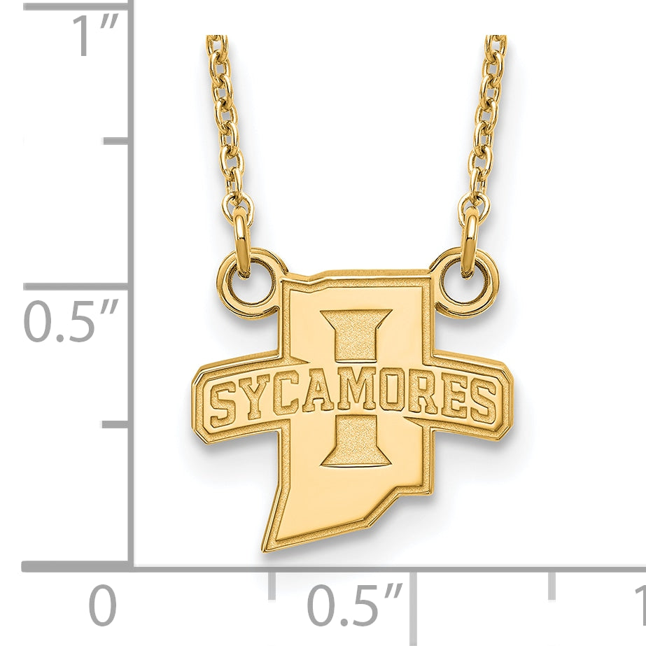 Gold Plated Sterling Silver Logoart Indiana State University Sycamores Small Pendant 18 Inch Necklace