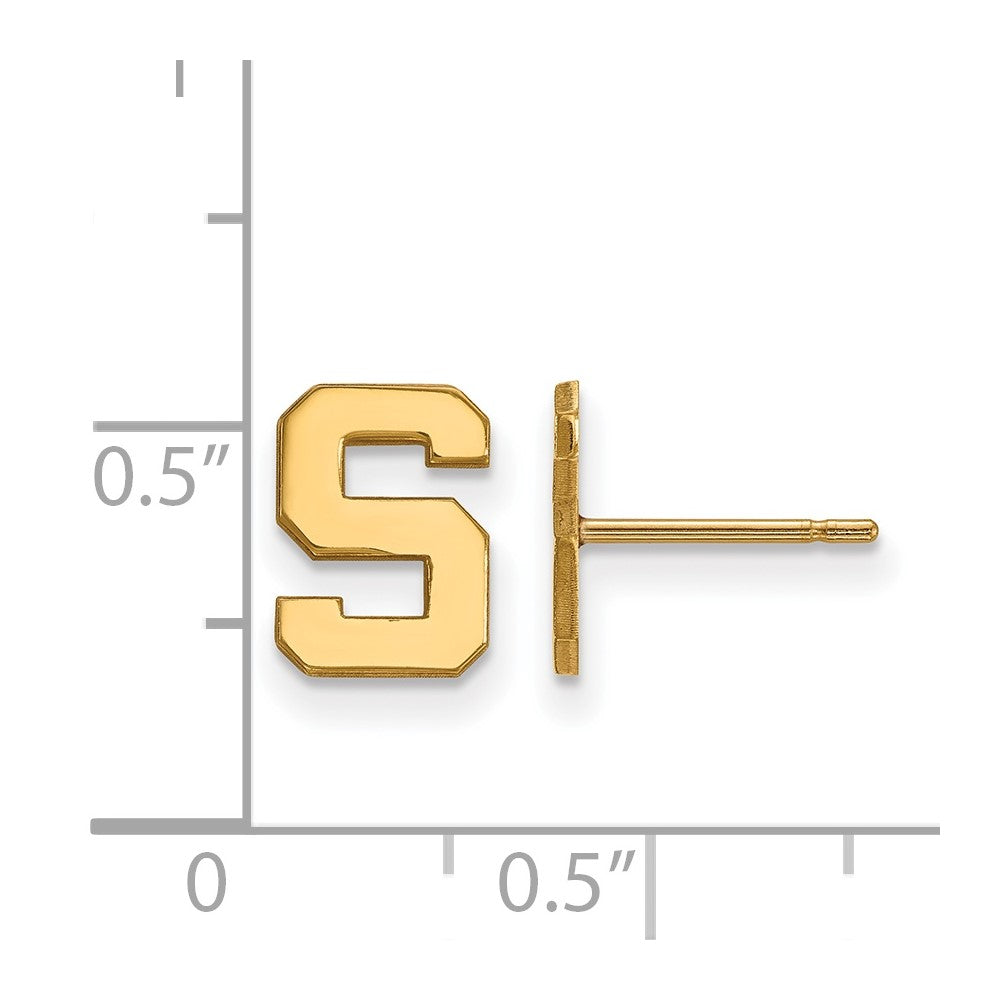 Gold Plated Sterling Silver Logoart Michigan State University Letter S Extra Small Post Earrings