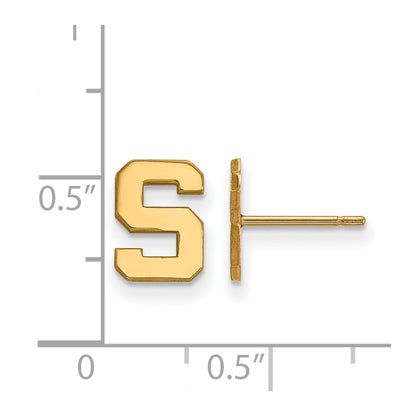 Gold Plated Sterling Silver Logoart Michigan State University Letter S Extra Small Post Earrings