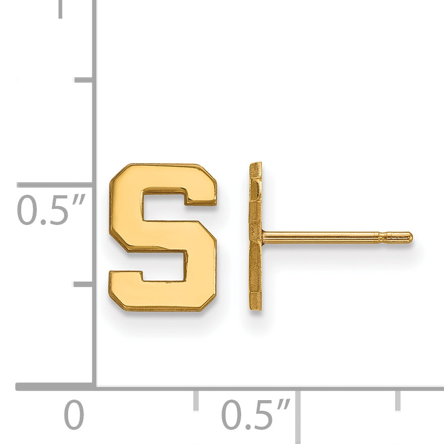 14K Yellow Gold Logoart Michigan State University Letter S Extra Small Post Earrings
