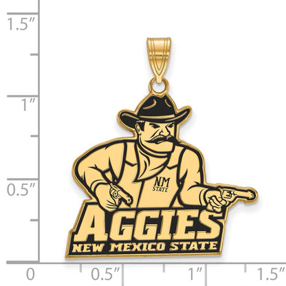 Gold Plated Sterling Silver Logoart New Mexico State University Aggies Extra Large Enameled Pendant