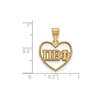 Gold Plated Sterling Silver Logoart Pi Beta Phi Sorority Greek Letters Heart Pendant