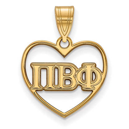 Gold Plated Sterling Silver Logoart Pi Beta Phi Sorority Greek Letters Heart Pendant