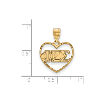 Gold Plated Sterling Silver Logoart Phi Sigma Sorority Greek Letters Heart Pendant