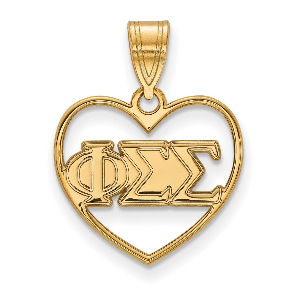 Gold Plated Sterling Silver Logoart Phi Sigma Sorority Greek Letters Heart Pendant