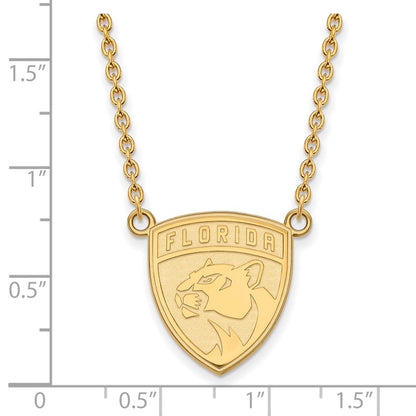 Gold Plated Sterling Silver Nhl Logoart Florida Panthers Large Pendant 18 Inch Necklace