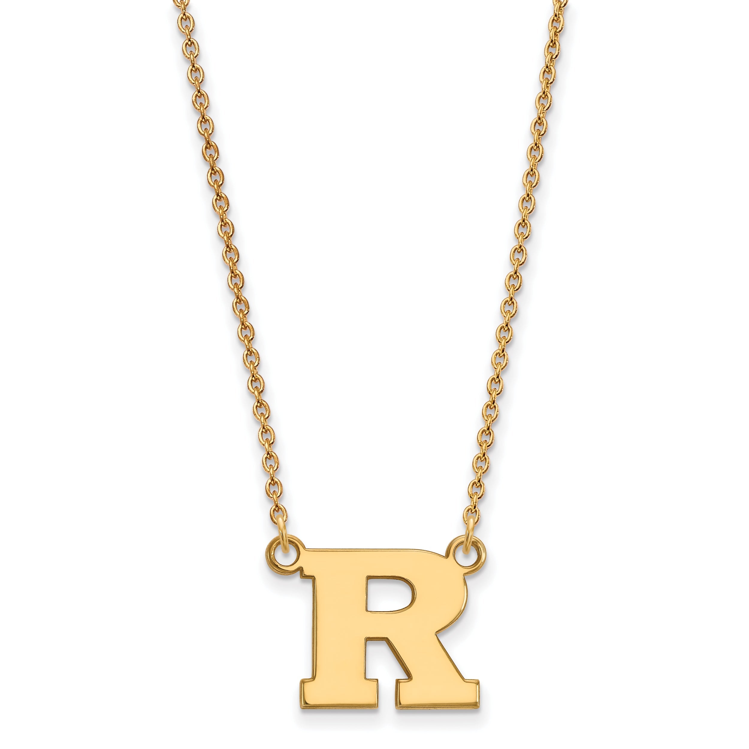 Gold Plated Sterling Silver Logoart Rutgers University Letter R Small Pendant 18 Inch Necklace