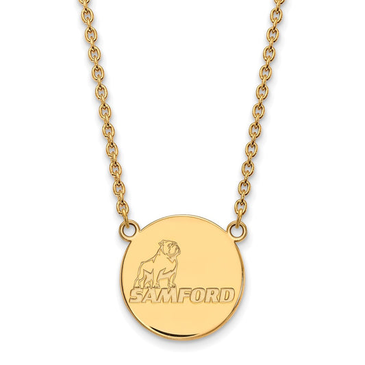 10K Yellow Gold Logoart Samford University Large Disc Pendant 18 Inch Necklace
