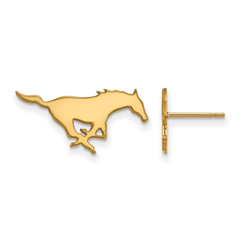 14K Yellow Gold Logoart Southern Methodist University Mustang Small Post Earrings