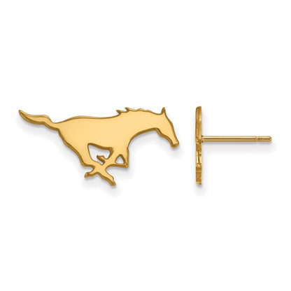 14K Yellow Gold Logoart Southern Methodist University Mustang Small Post Earrings