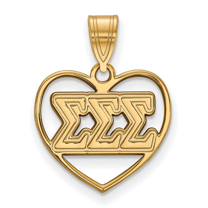 Gold Plated Sterling Silver Logoart Sigma Sorority Greek Letters Heart Pendant