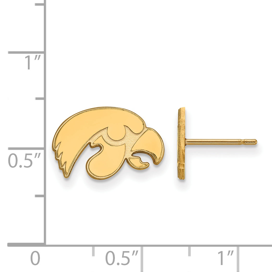 14K Yellow Gold Logoart University Of Iowa Hawk Extra Small Post Earrings