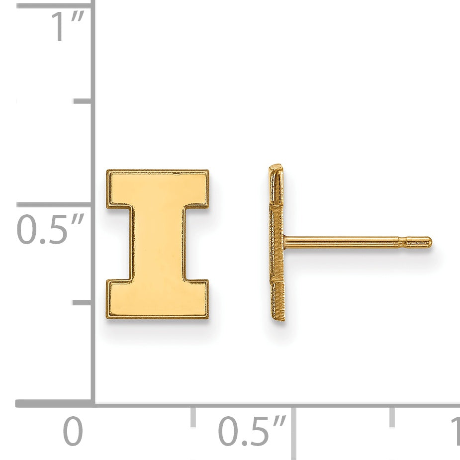 14K Yellow Gold Logoart University Of Illinois Letter I Extra Small Post Earrings
