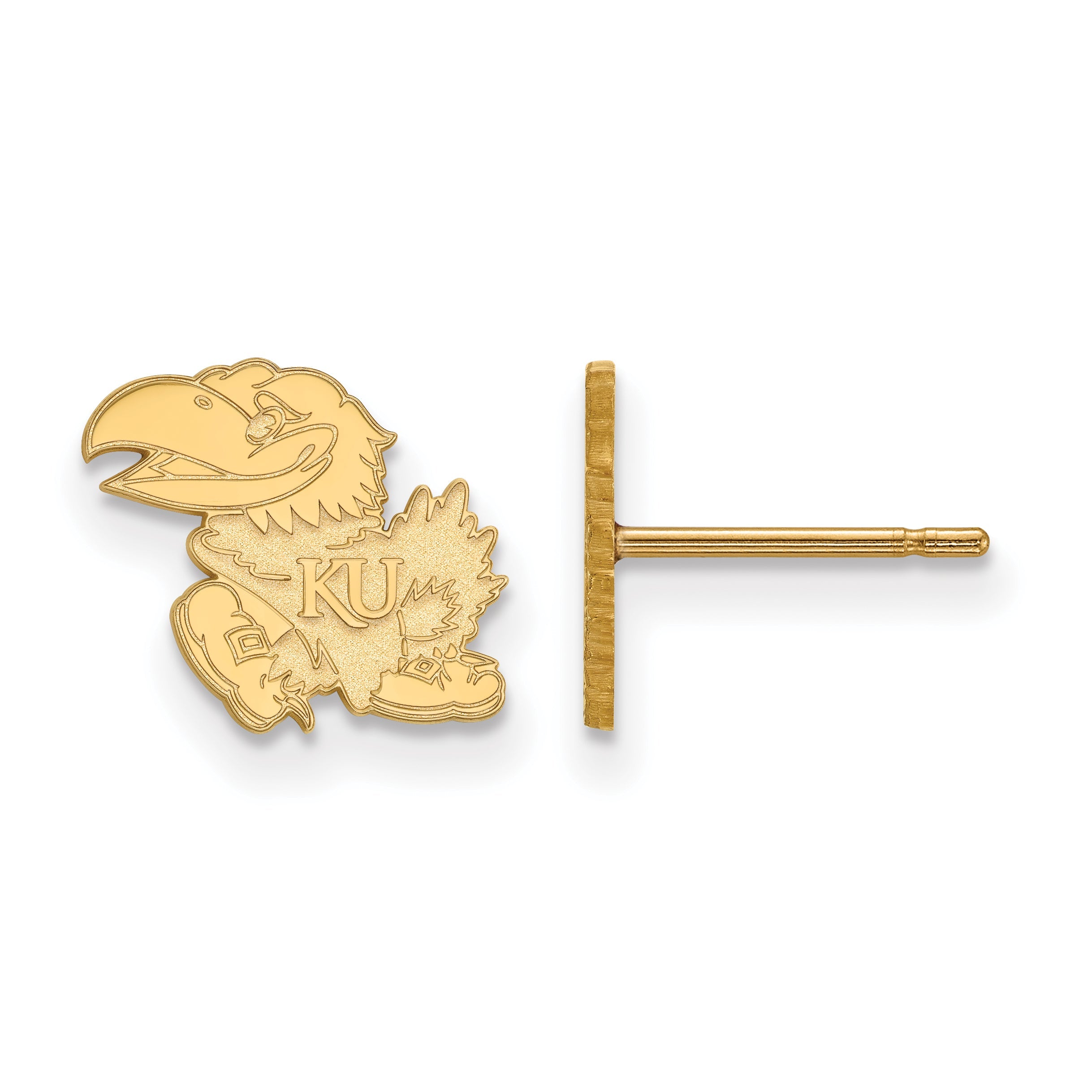 14K Yellow Gold Logoart University Of Kansas Jayhawk Extra Small Post Earrings