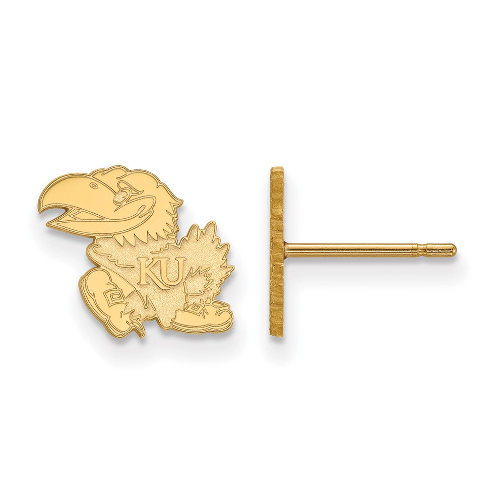 Gold Plated Sterling Silver Logoart University Of Kansas Jayhawk Extra Small Post Earrings