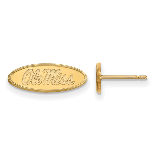 10K Yellow Gold Logoart University Of Mississippi Ole Miss Oval Extra Small Post Earrings