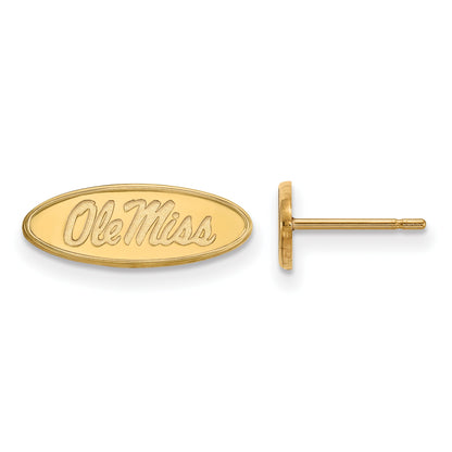 14K Yellow Gold Logoart University Of Mississippi Ole Miss Oval Extra Small Post Earrings