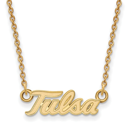 Gold Plated Sterling Silver Logoart University Of Tulsa T U Small Pendant 18 Inch Necklace
