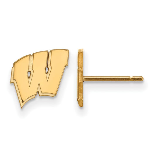 14K Yellow Gold Logoart University Of Wisconsin Letter W Extra Small Post Earrings