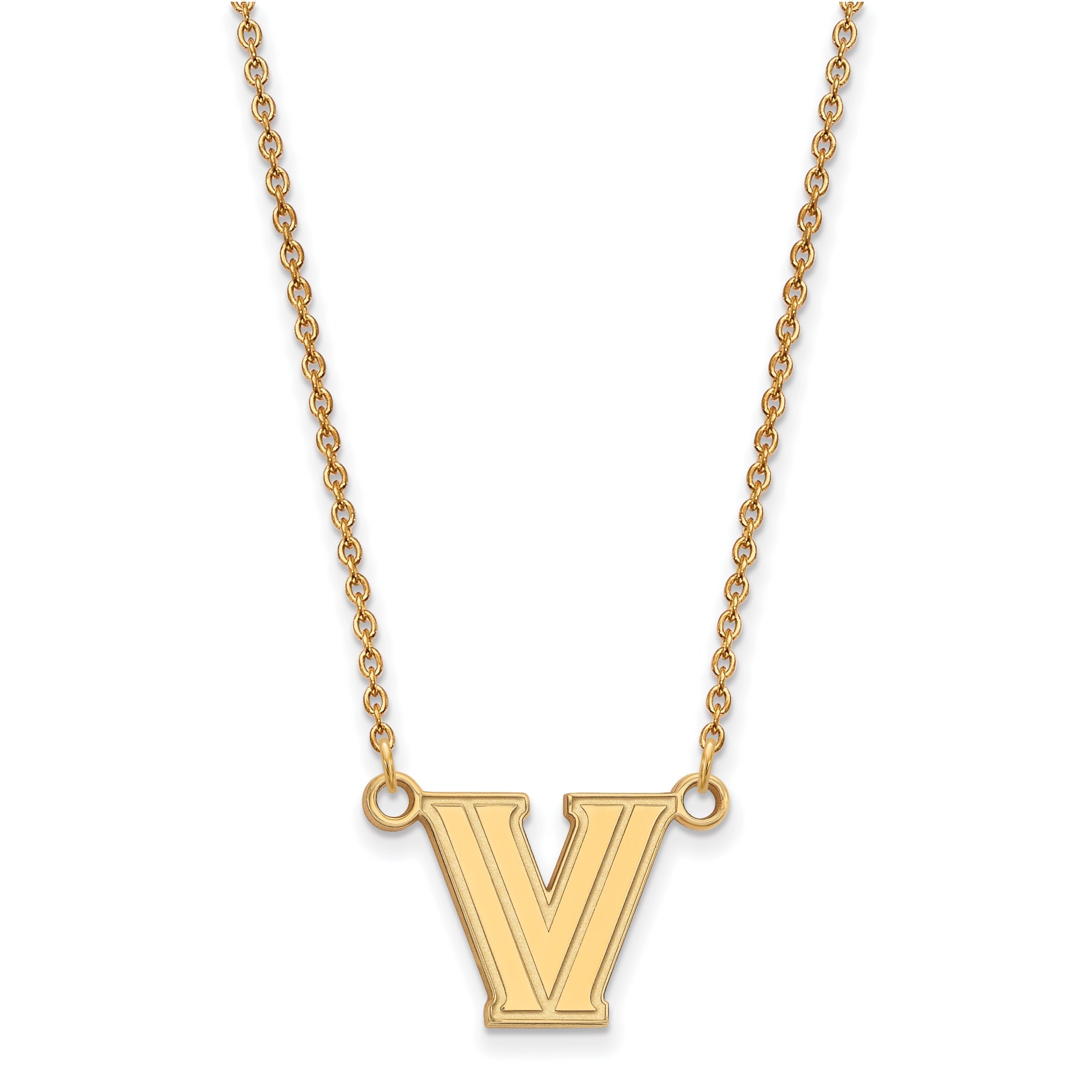Gold Plated Sterling Silver Logoart Villanova University Letter V Small Pendant 18 Inch Necklace