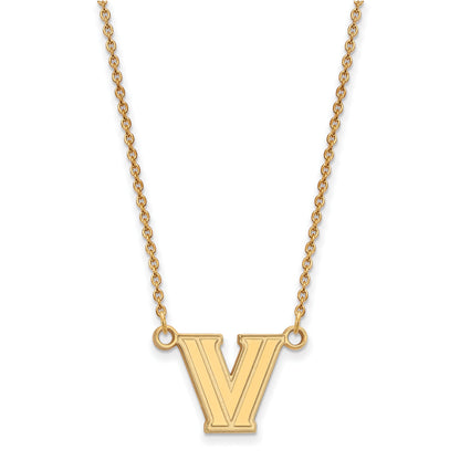 Gold Plated Sterling Silver Logoart Villanova University Letter V Small Pendant 18 Inch Necklace