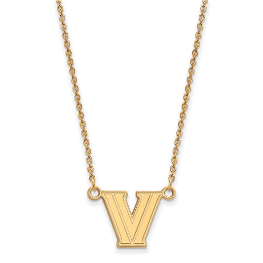 14K Yellow Gold Logoart Villanova University Letter V Small Pendant 18 Inch Necklace