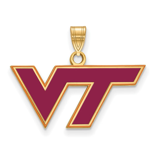 Gold Plated Sterling Silver Logoart Virginia Tech V T Medium Enameled Pendant