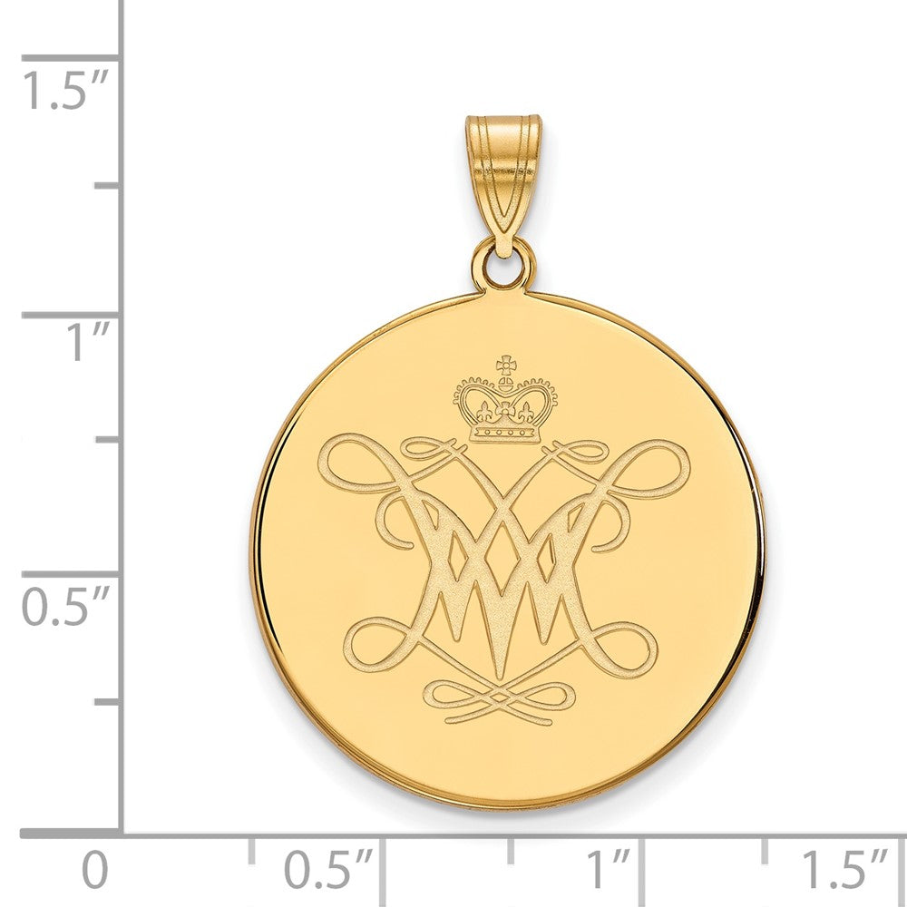 Gold Plated Sterling Silver Logoart College Of William And Mary Extra Large Disc Pendant